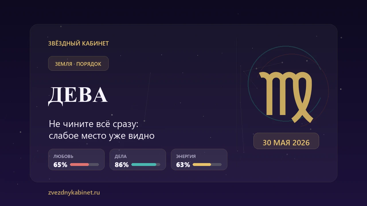 Дева, не чините всё сразу: гороскоп на 30 мая 2026 года