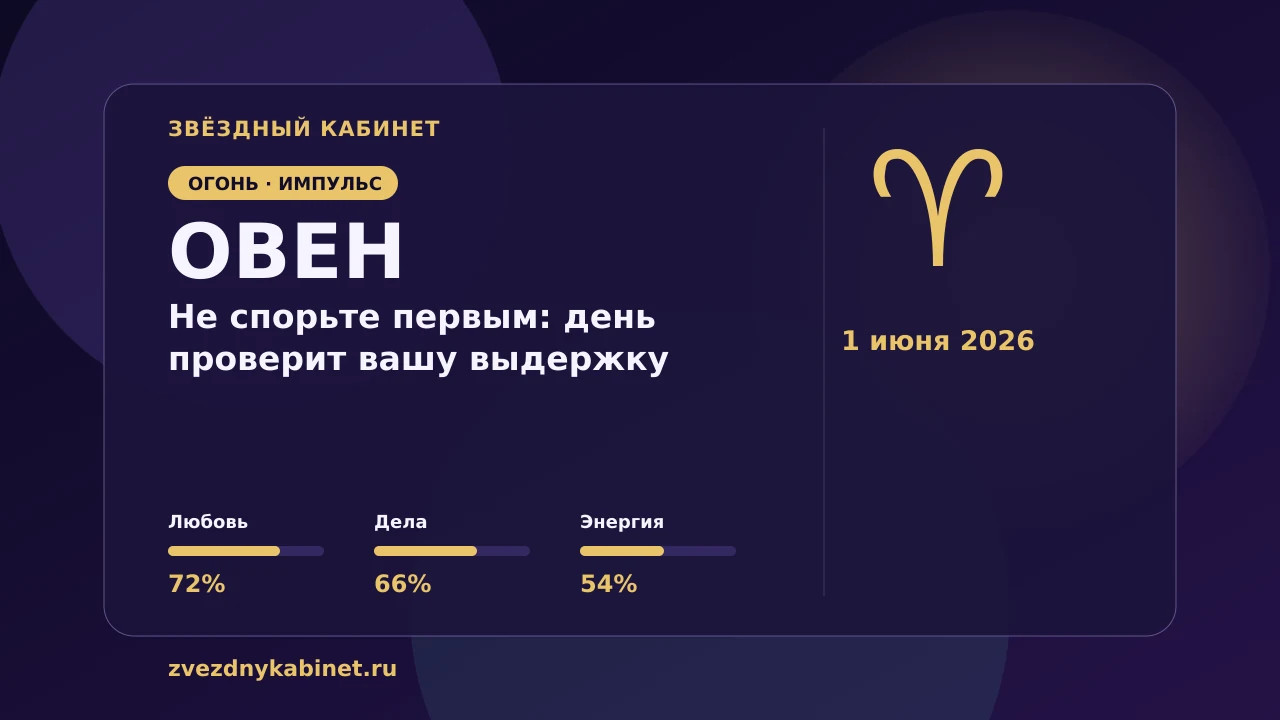 Овен, не спорьте первым: день проверит вашу выдержку: гороскоп на 1 июня 2026