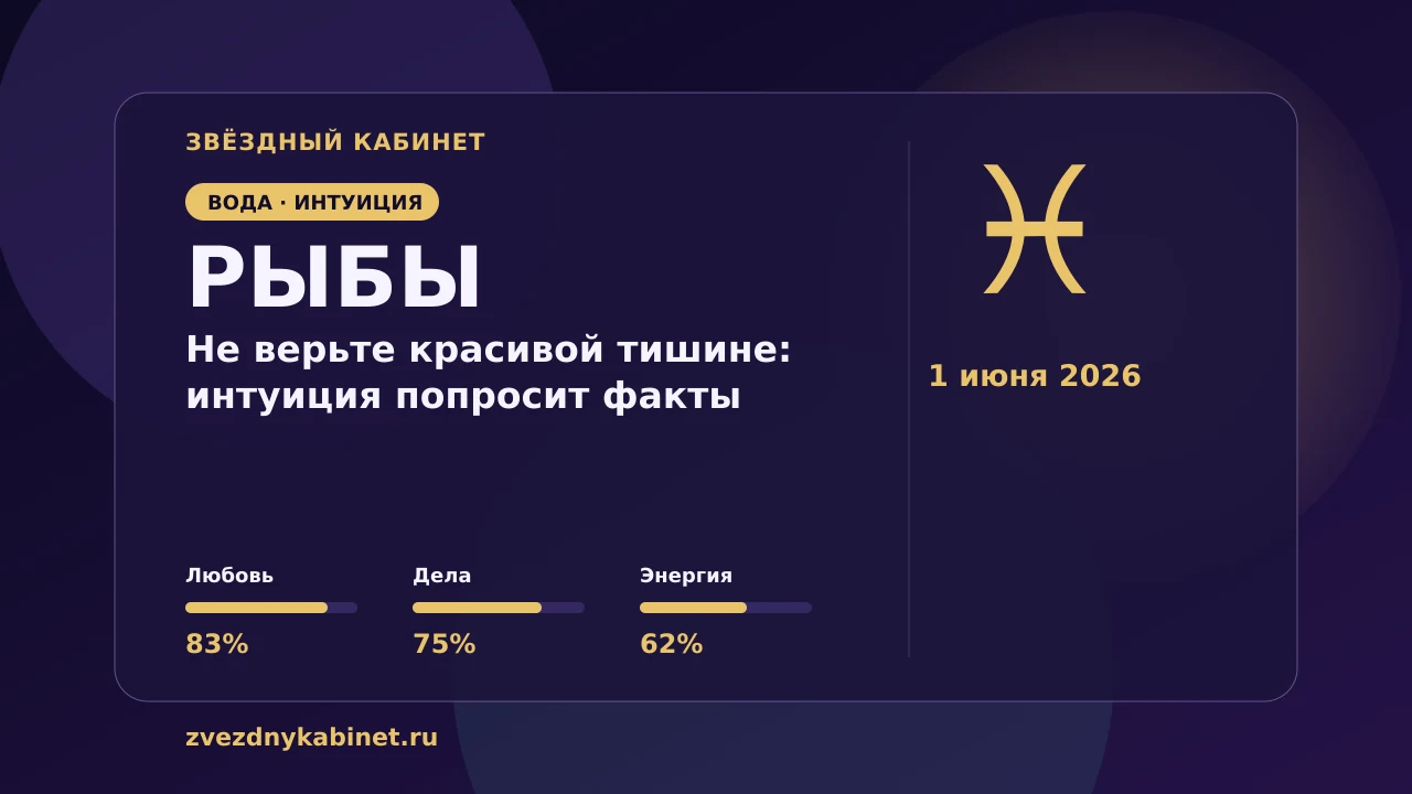 Рыбы, не верьте красивой тишине: интуиция попросит факты: гороскоп на 1 июня 2026