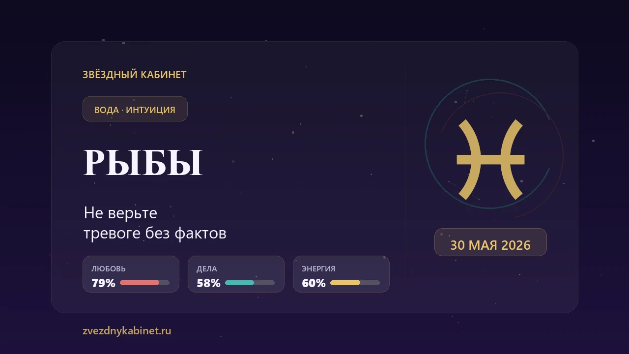Рыбы, не верьте тревоге без фактов: гороскоп на 30 мая 2026 года