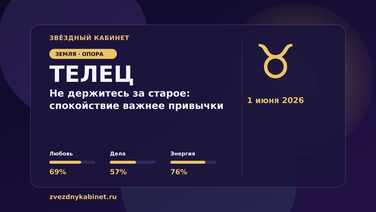 Телец, не держитесь за старое: спокойствие важнее привычки: гороскоп на 1 июня 2026
