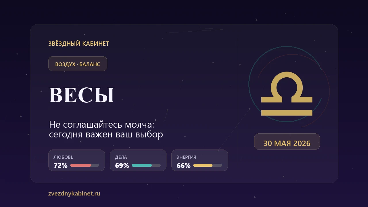 Весы, не соглашайтесь молча: гороскоп на 30 мая 2026 года
