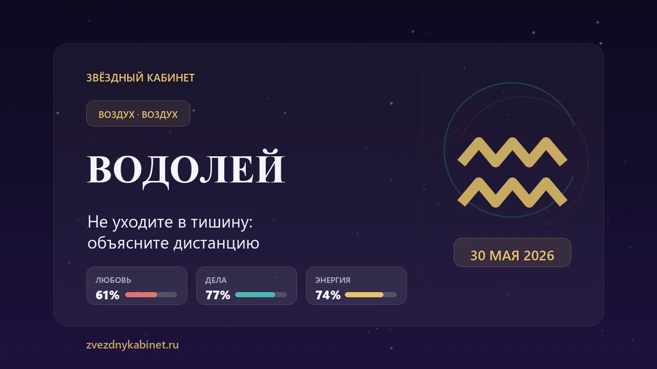 Водолей, не уходите в тишину: гороскоп на 30 мая 2026 года